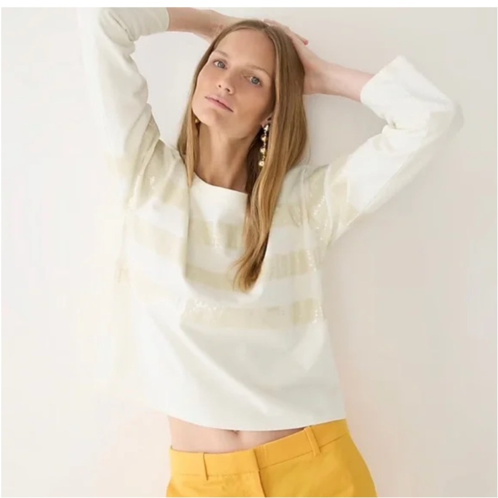 J. Crew Sz M Cream Striped with Sequins Women’s Sweatshirt